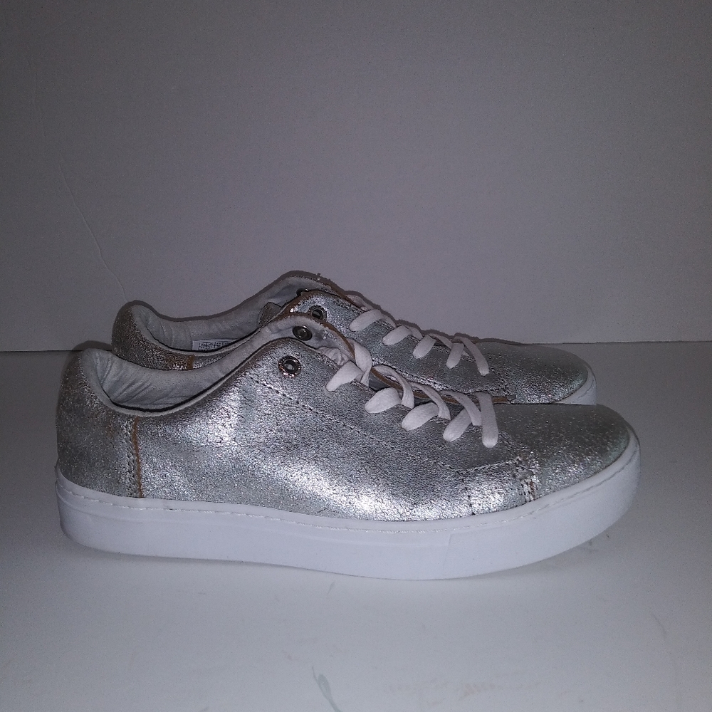 Toms Lenox Silver Metallic Leather Sneakers 7.5